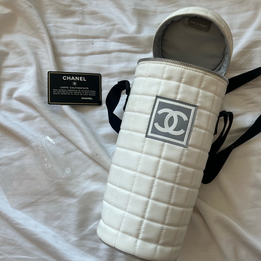 Chanel White Quilted Bottle Holder